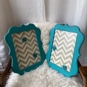 Set of 2 Decorative Sculptural Teal Framed Grey Chevron Magnetic Memo Boards